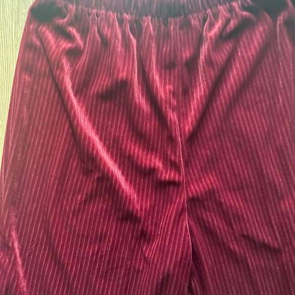 Michael Mims Kathy Coke wine red ridged stripe velour lounge pants - Picture 5 of 7